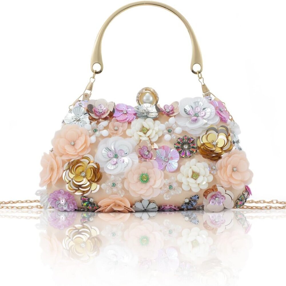 Flower Evening Clutch Purse Dressy Shoulder Bag Wedding Party Gift